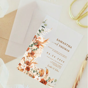 Invitations En Acrylique Boho Terracotta Botanique Pampas Elegance Mariage