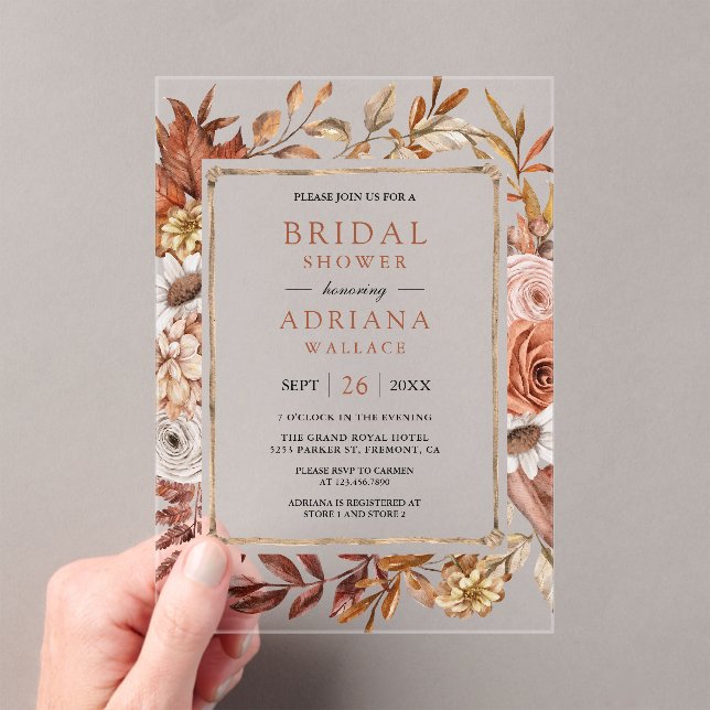 Invitations En Acrylique Boho Terracotta Floral Bridal Shower (In situ (ordinateur de poche))