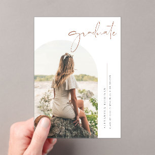Invitations En Acrylique Boho Terracotta Minimaliste Arche Photo Remise de 