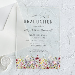 Invitations En Acrylique Boho Watercolor Fleur sauvage Graduation Party