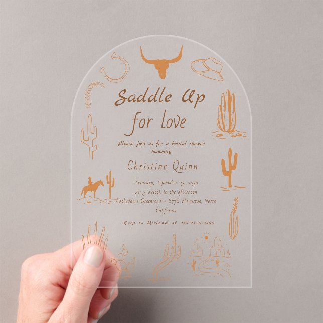 Invitations En Acrylique Boho Western Saddup Cowboy douche nuptiale (In situ (ordinateur de poche))
