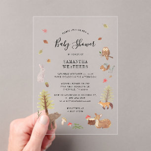 Invitations En Acrylique Bois Animaux Aquarelle Baby shower rustique