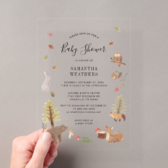 Invitations En Acrylique Bois Animaux Aquarelle Baby shower rustique (In situ (ordinateur de poche))
