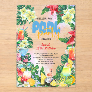 Invitations En Acrylique Boissons d'été de piscine anniversaire adulte fête