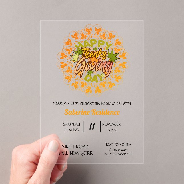 Invitations En Acrylique Bon thanksgiving moderne Foliage sans soudure Mand (In situ (ordinateur de poche))