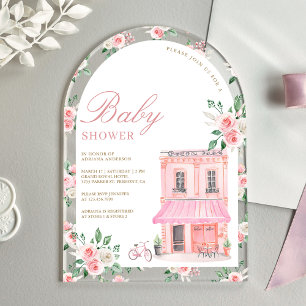 Invitations En Acrylique Bonjour Bebe French Rose Café Parisien Baby Shower