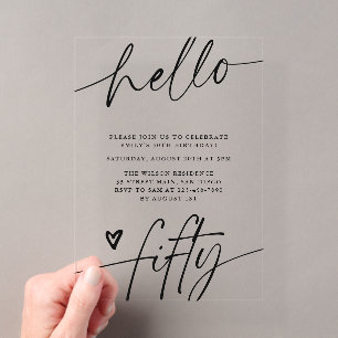 Invitations En Acrylique Bonjour Cinquante, Anniversaire 50 ans Typography