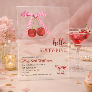 Invitations En Acrylique Bonjour Soixante-Cinq Cherry Martini Anniversaire