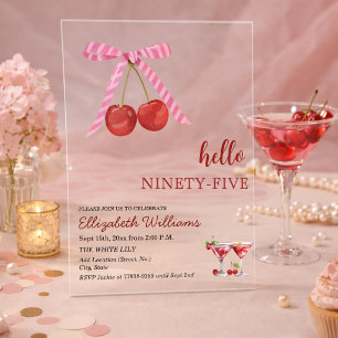 Invitations En Acrylique Bonjour Soixante-Quinze ans Cherry Martini Fête d'