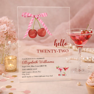 Invitations En Acrylique Bonjour Vingt-Deux Fête d'anniversaire Cherry Mart