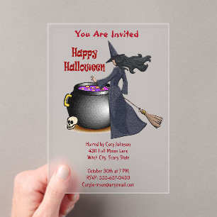 Invitations En Acrylique Bonne Sorcière et Halloween Cauldron