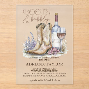 Invitations En Acrylique Boots & Bubbly Fête des mariées occidentale