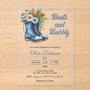 Invitations En Acrylique Boots & Bubbly Western Cowgirl Fête des mariées bl