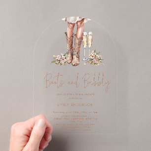 Invitations En Acrylique Boots Et Bubbly Country Fête des mariées