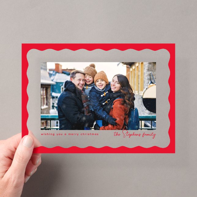 Invitations En Acrylique Bordure avide mignon simple rouge photo de vacance (In situ (ordinateur de poche))
