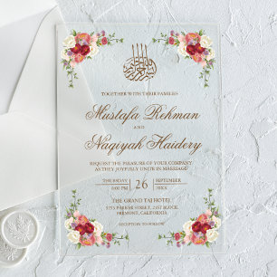 Invitations En Acrylique Bordure de bouquet floral vintage pour mariage isl