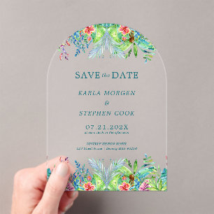 Invitations En Acrylique Bordure de fleurs tropicales colorées