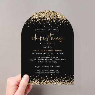 Invitations En Acrylique Bordures Pailletées Or Fête de Noël Acrylique Noir