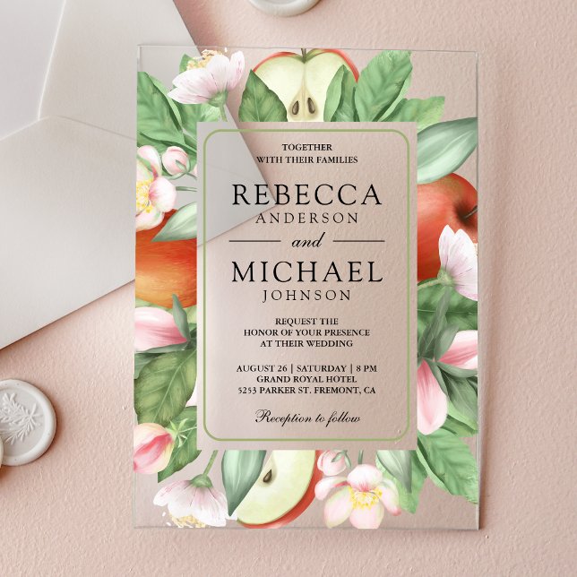 Invitations En Acrylique Botanical Floral Red Apple Orchard Wedding (Créateur téléchargé)
