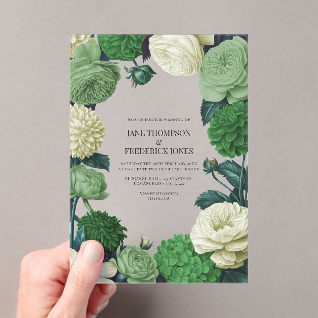 Invitations En Acrylique Botanical Green, Fern Shadow & Ivory Bud Wedding (In situ (ordinateur de poche))