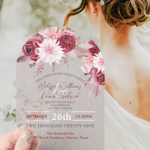 Invitations En Acrylique Botanique Boho Chic Fleurs Blush Bourgogne Mariage