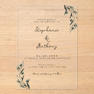 Invitations En Acrylique Botanique Olive Branch Feuille Mariage italien