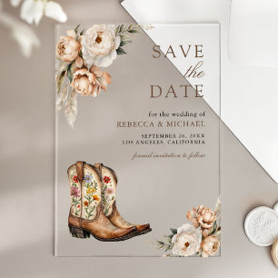 Invitations En Acrylique Bottes de cowboy occidentales pour mariage à date 