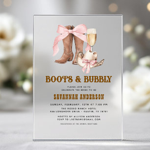 Invitations En Acrylique Bottes en Bow rose et Fête des mariées Bubbly West