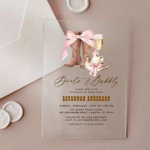 Invitations En Acrylique Bottes en Bow rose et Fête des mariées Bubbly West