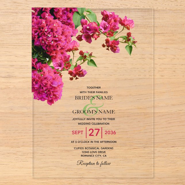 Invitations En Acrylique Bougainvillea Méditerranée Grec Mariage (Recto)