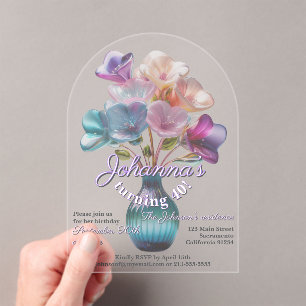 Invitations En Acrylique Bouquet de fleurs en verre brillant bohème pour 40