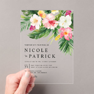 Invitations En Acrylique Bouquet de fleurs tropicales Mariage d'été