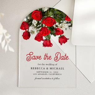 Invitations En Acrylique Bouquet de roses rouges romantiques pour mariage, 