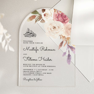 Invitations En Acrylique Bouquet floral rose mauve pour mariage islamique m