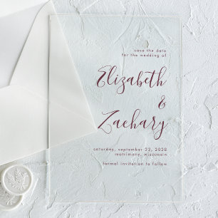 Invitations En Acrylique Bourgogne Moderne Minimaliste Écrire la Date de Sa