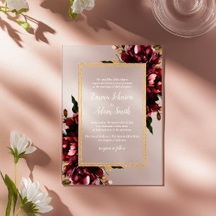 Invitations En Acrylique Bourgogne Rouge Bleu Or Mariage géométrique de ver