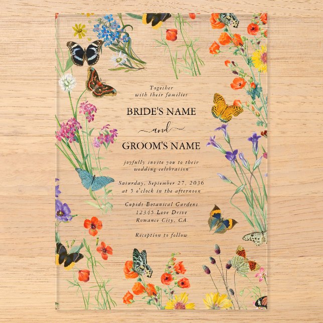 Invitations En Acrylique Bouteilles Fleurs sauvages  Mariage floral (Recto)