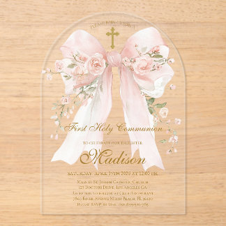 Invitations En Acrylique Bow First Holy Communion Girl - Boho Arch