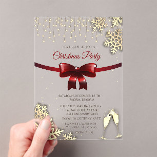 Invitations En Acrylique Bow rouge, Flammes de neige, Verres Gold Company N