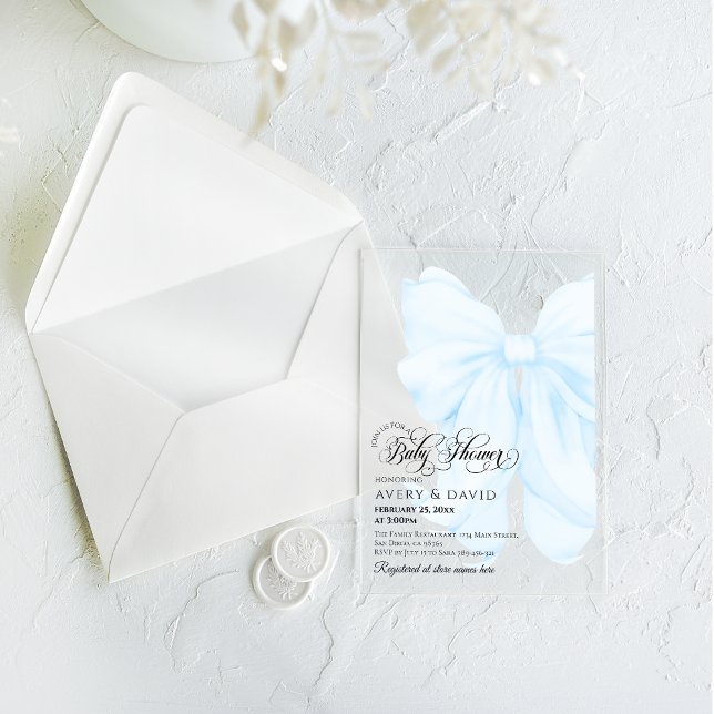 Invitations En Acrylique Boy Blue Bow Moderne Baby shower élégant (Créateur téléchargé)