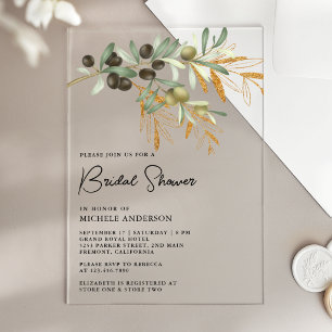 Invitations En Acrylique Branche de feuilles d'olivier rustique pour la dou