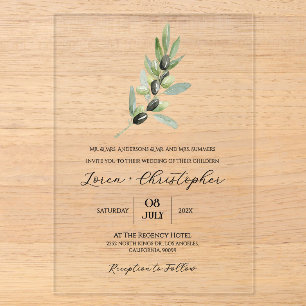 Invitations En Acrylique Branche d'olive fantaisie et calligraphie moderne