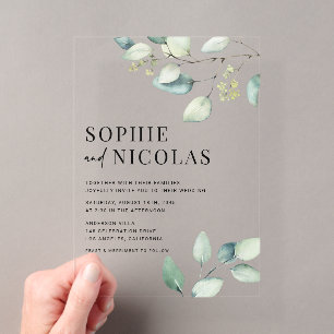 Invitations En Acrylique Branches de eucalyptus vert sauge aquarelle pour m