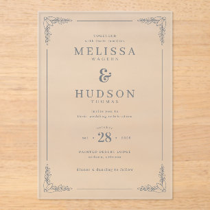 Invitations En Acrylique Branches feuillues grises élégantes