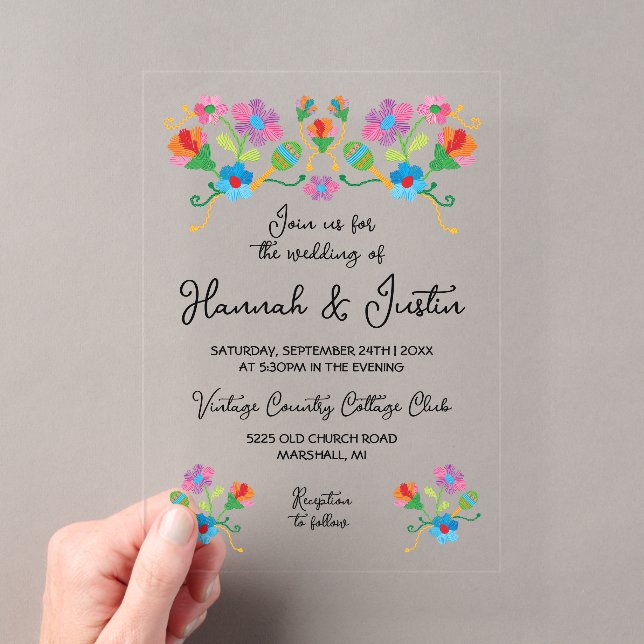 Invitations En Acrylique Broderie mexicaine Fiesta Floral Mariage (In situ (ordinateur de poche))