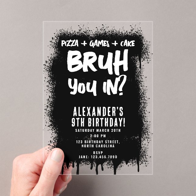 Invitations En Acrylique Bruh Boy Black Graffiti Street Art Birthday (In situ (ordinateur de poche))