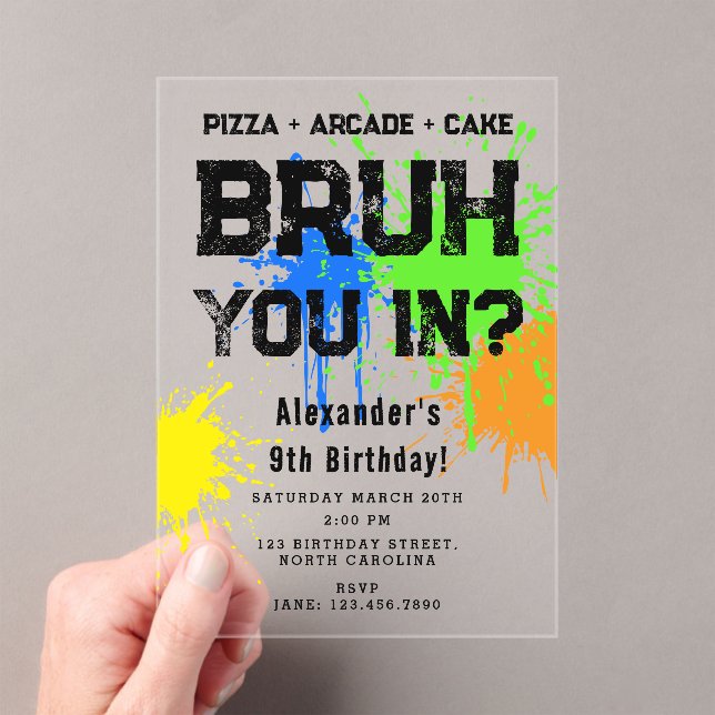 Invitations En Acrylique Bruh Boy's Birthday Party Neon Graffiti Teenager (In situ (ordinateur de poche))