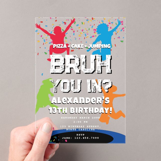 Invitations En Acrylique Bruh Boy's Birthday Party Teenager Jump Trampoline (In situ (ordinateur de poche))
