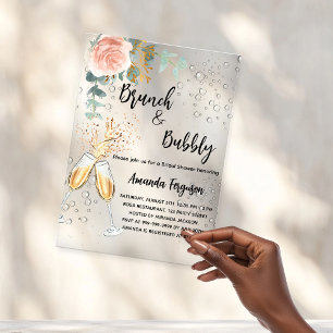 Invitations En Acrylique Brunch Bubbly Fête des mariées rose or fleuri