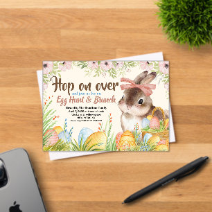 Invitations En Acrylique Brunch de Pâques & Chasse aux œufs Lapin aquarelle